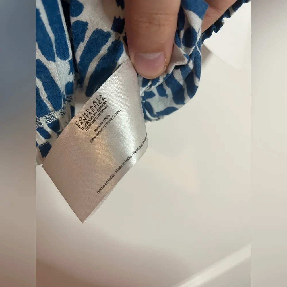 Compañia Fantastica NWT Crop Top Bralette 100% Cotton Blue White Abstract Print - Image 14