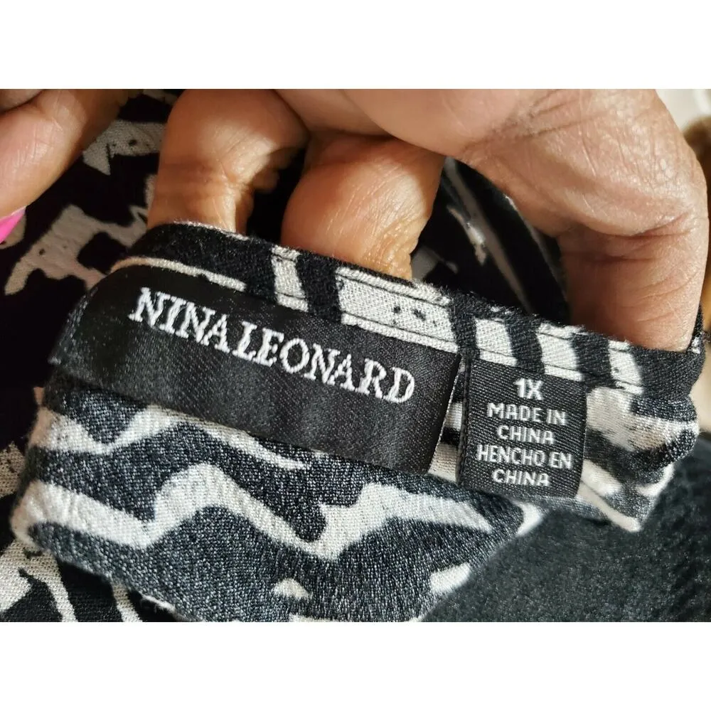 Nina Leonard Women's Black & White Rayon Long Sleeve Top & Skirt 2 Piece Suit 1X - Image 8