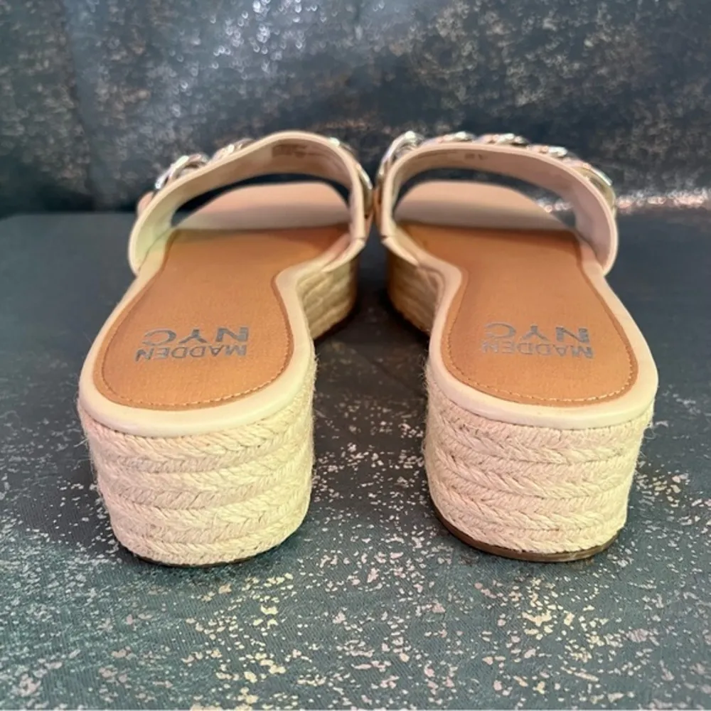 Madden NYC New Cream/Bone Chain Espadrille Slides Size 9 Silver - Image 3