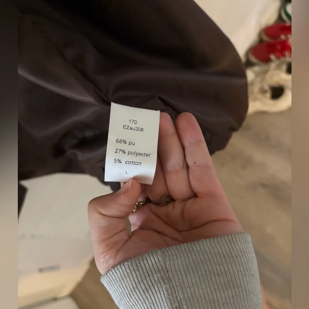 Brown Leather Bomber Jacket Size L - Image 2