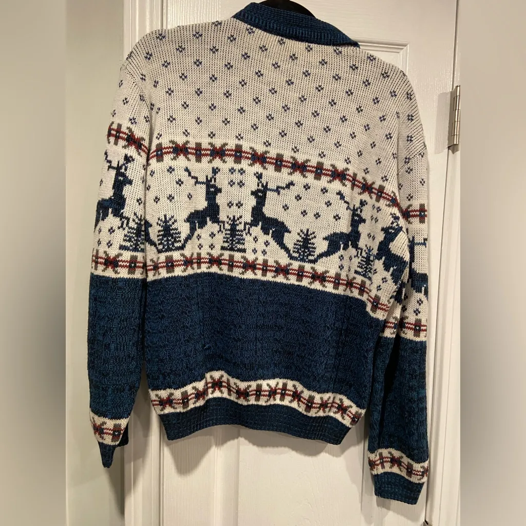 VTG Hardwood & Pine Size M Nordic Sweater Reindeer Fair Isle Winter Knit Blue Size M - Image 9
