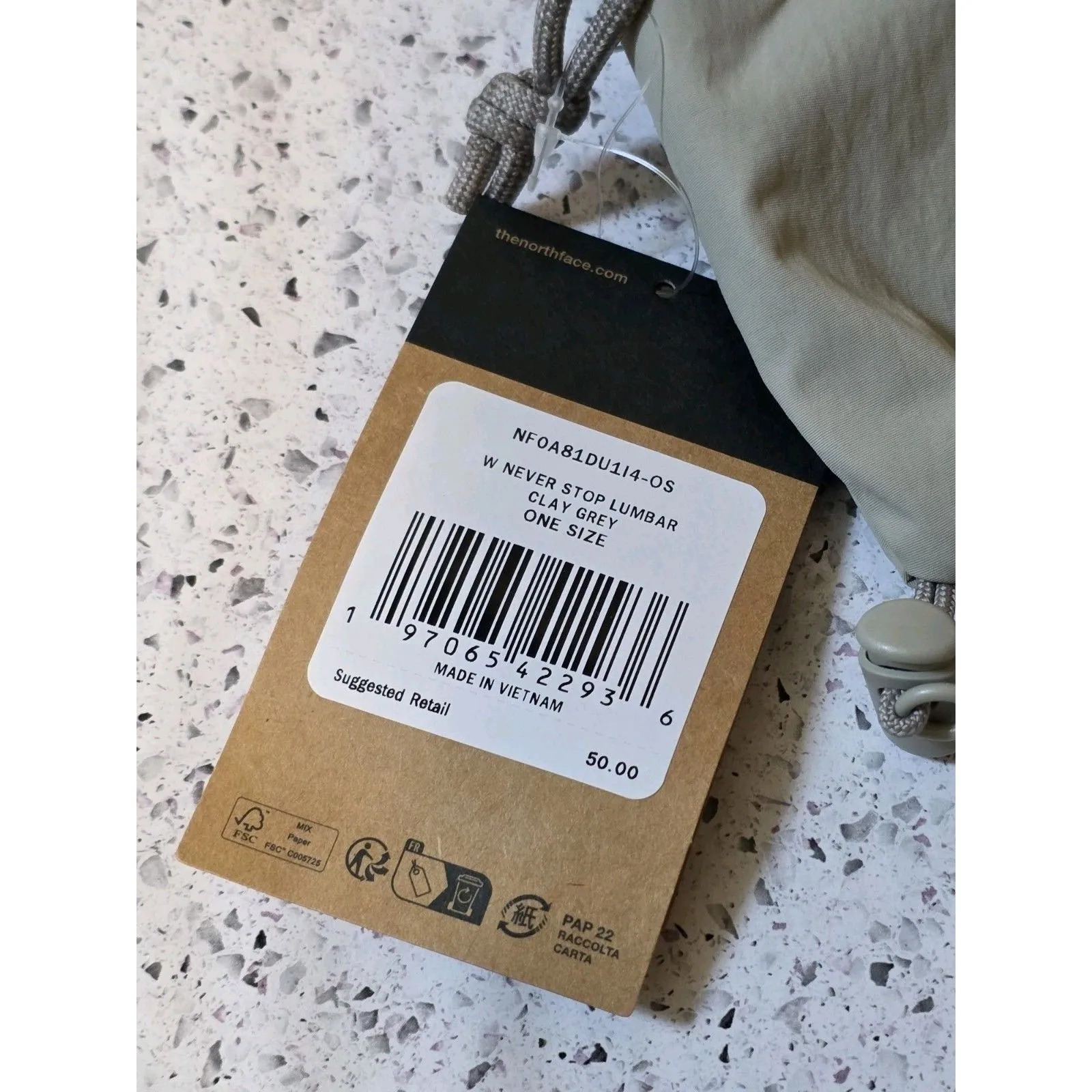 North Face Womens Never Stop Lumbar Bag Nylon Fanny Pack Clay Gray Travel NWT - Image 2