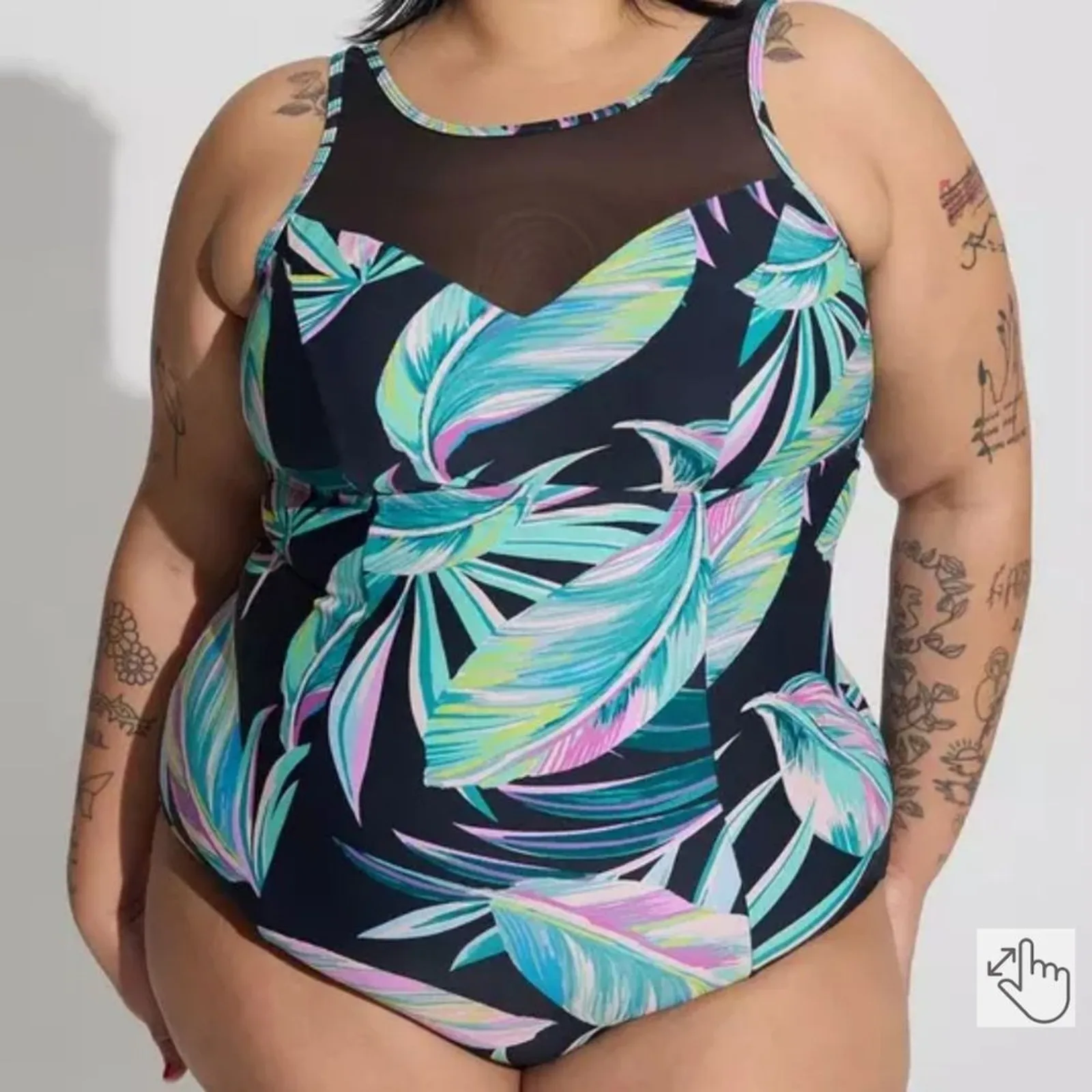 NEW Torrid NEW Plus 2 2X Swimsuit Black Tropical Mesh 1 Piece Swim Wear NWT - Image 13