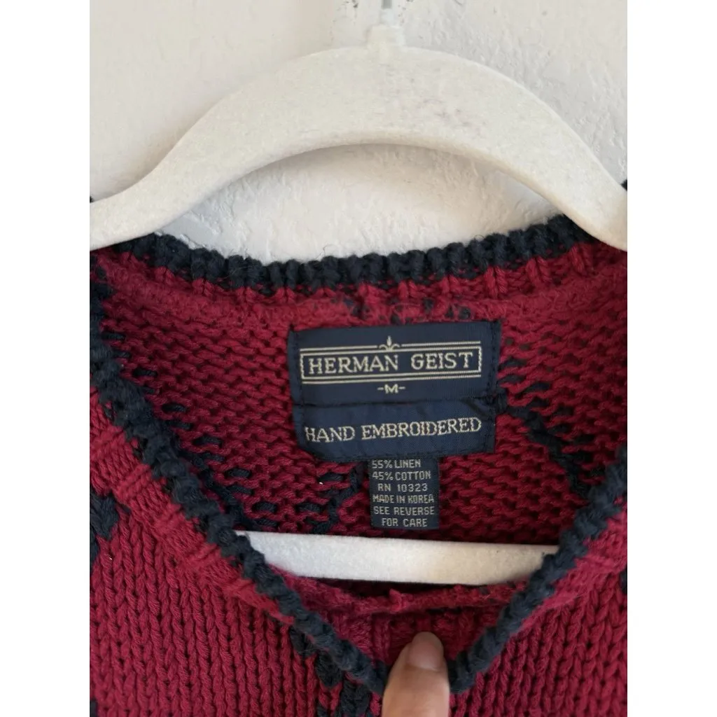 Herman Geist Womens Medium Linen Novelty Grapes Cottagecore Vintage Sweater Vest - Image 3