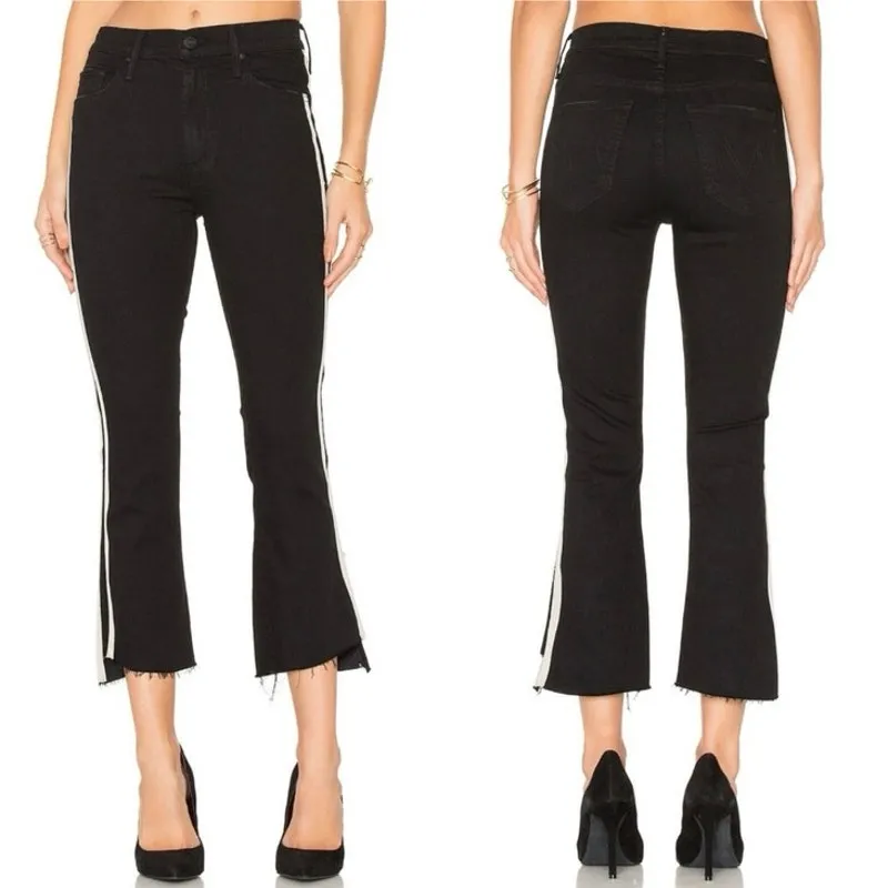 MOTHER Insider Crop Step Fray Jean in Guilty Racer Stripe Sz 27 Black - Image 9