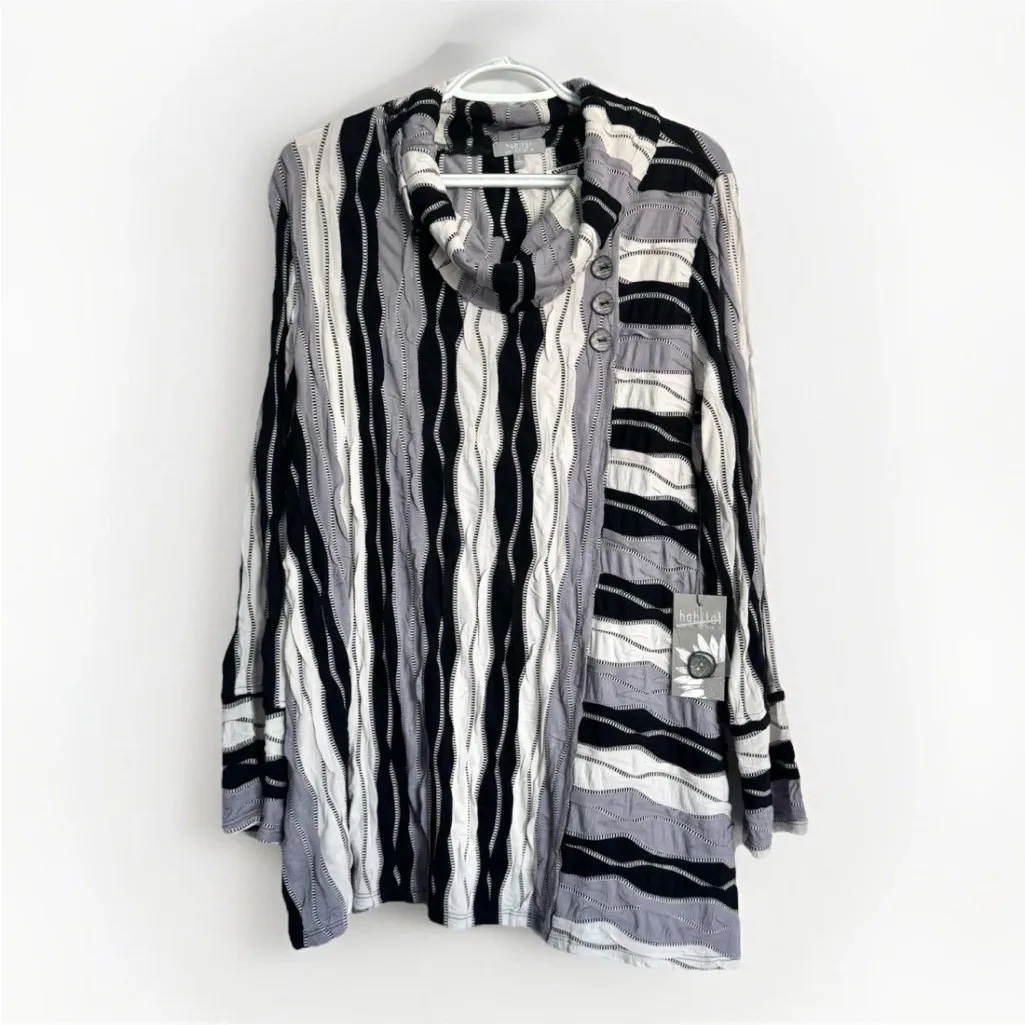 Habitat Clothes to Live In 3D Knit Wavy Textured Cowl Neck Tunic L Lagenlook Art - Image 3