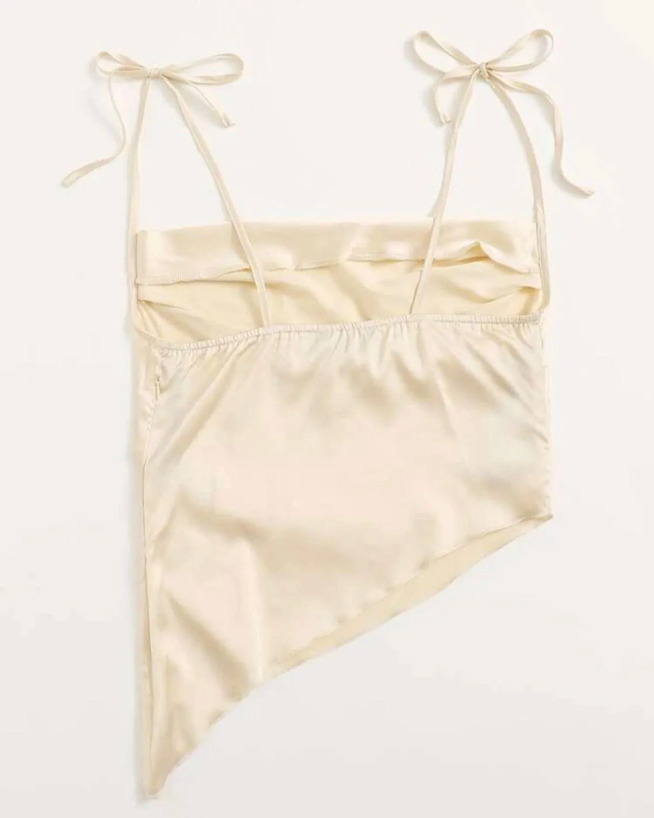 Satin Asymmetrical Beige Cami Top With Tie Knot Straps XS - Image 2