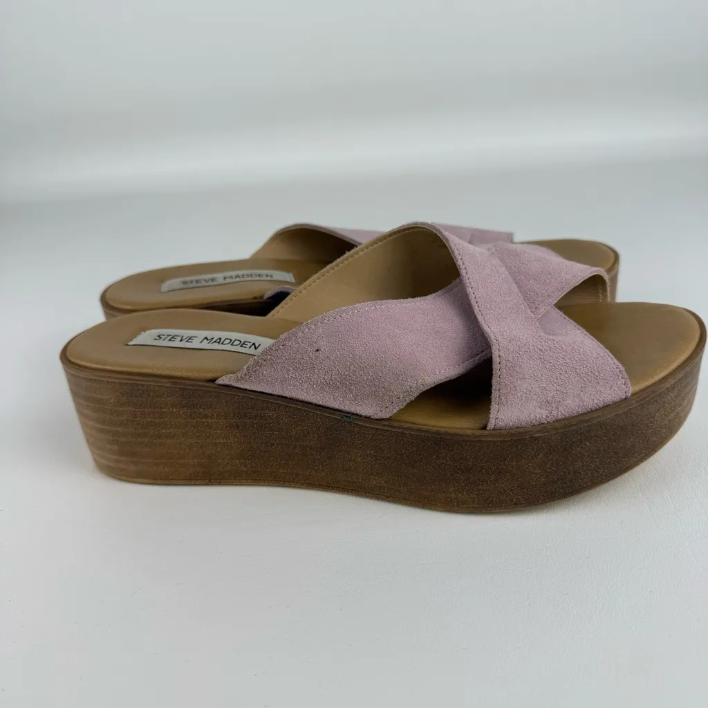 Steve Madden Pink Suede Platform Slide Sandals - Image 4