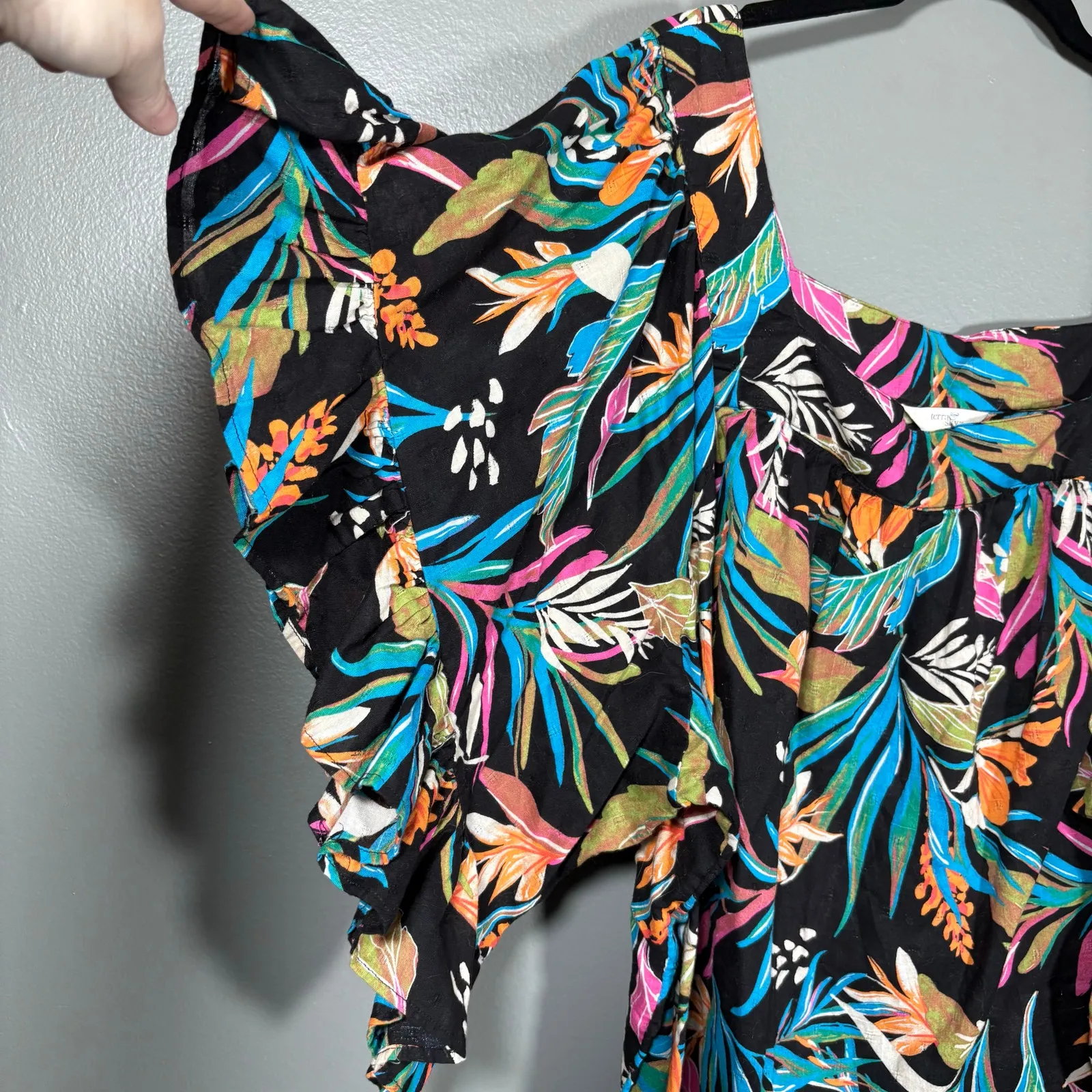 Terra & Sky Black Colorful Tropical Flutter Sleeve Boho Top - Size 4X (28W-30W) - Image 3