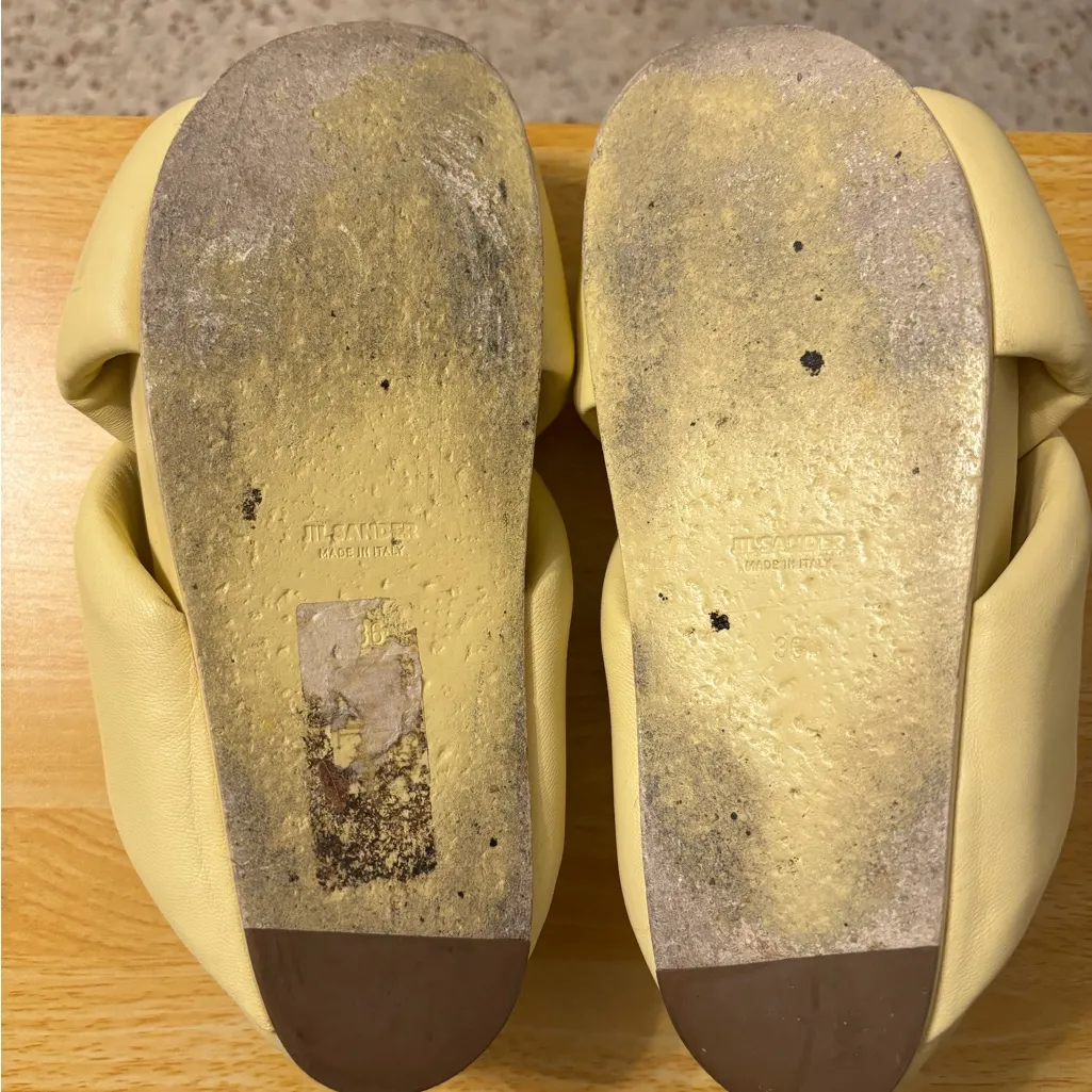 Jill Sanders criss cross leather oversized sandals yellow 5.5 - Image 8