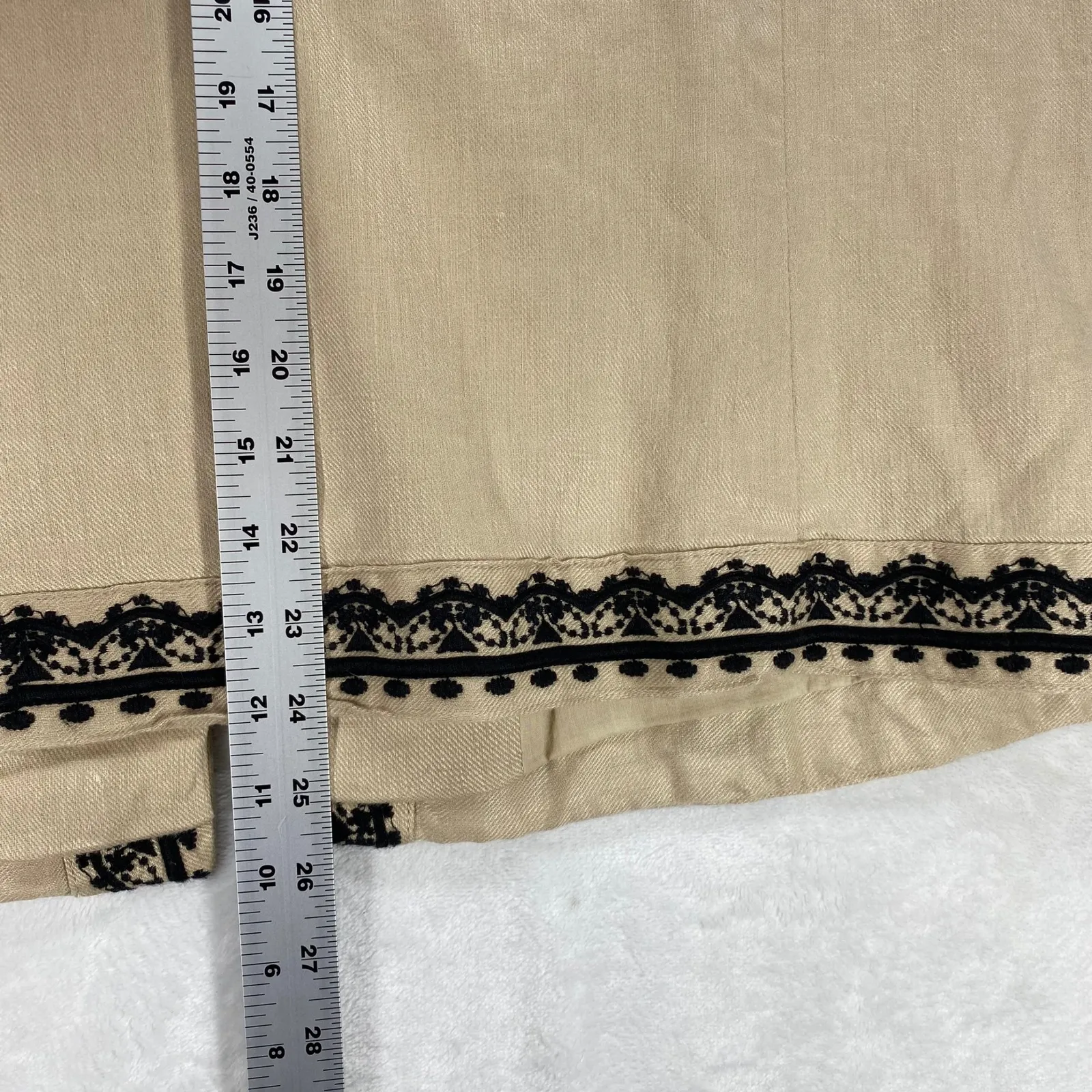 Chico's Embroidered Linen Jacket Open Front Beige Black Size‎ 3 (16/18) - Image 10