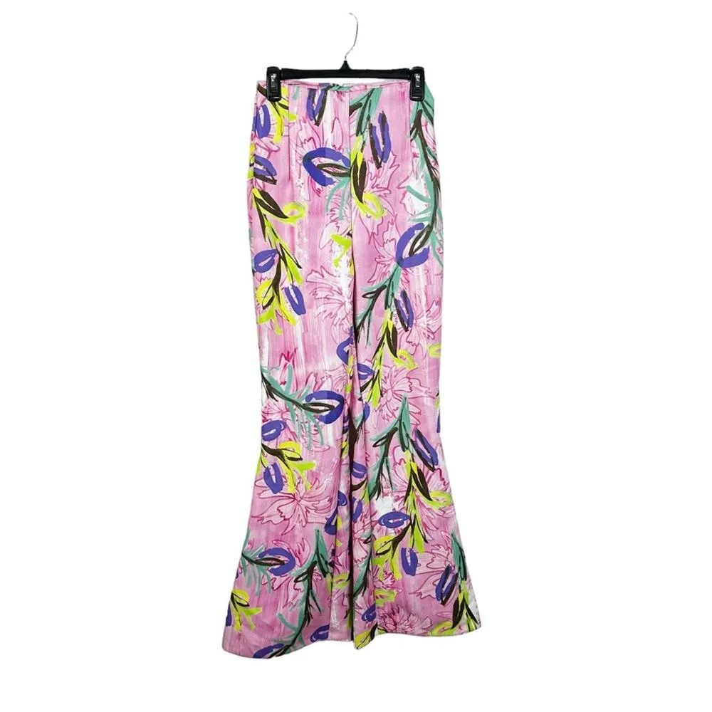 NEW Hope Macaulay Pink Colorful Floral Print Wide Flare Leg Pants - Image 2