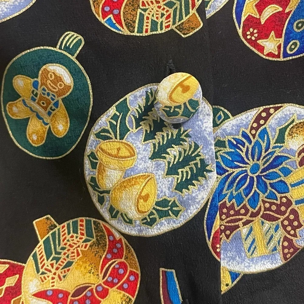 Vintage Silk Christmas Ornaments Vest Women's Sz Medium Black - Image 3