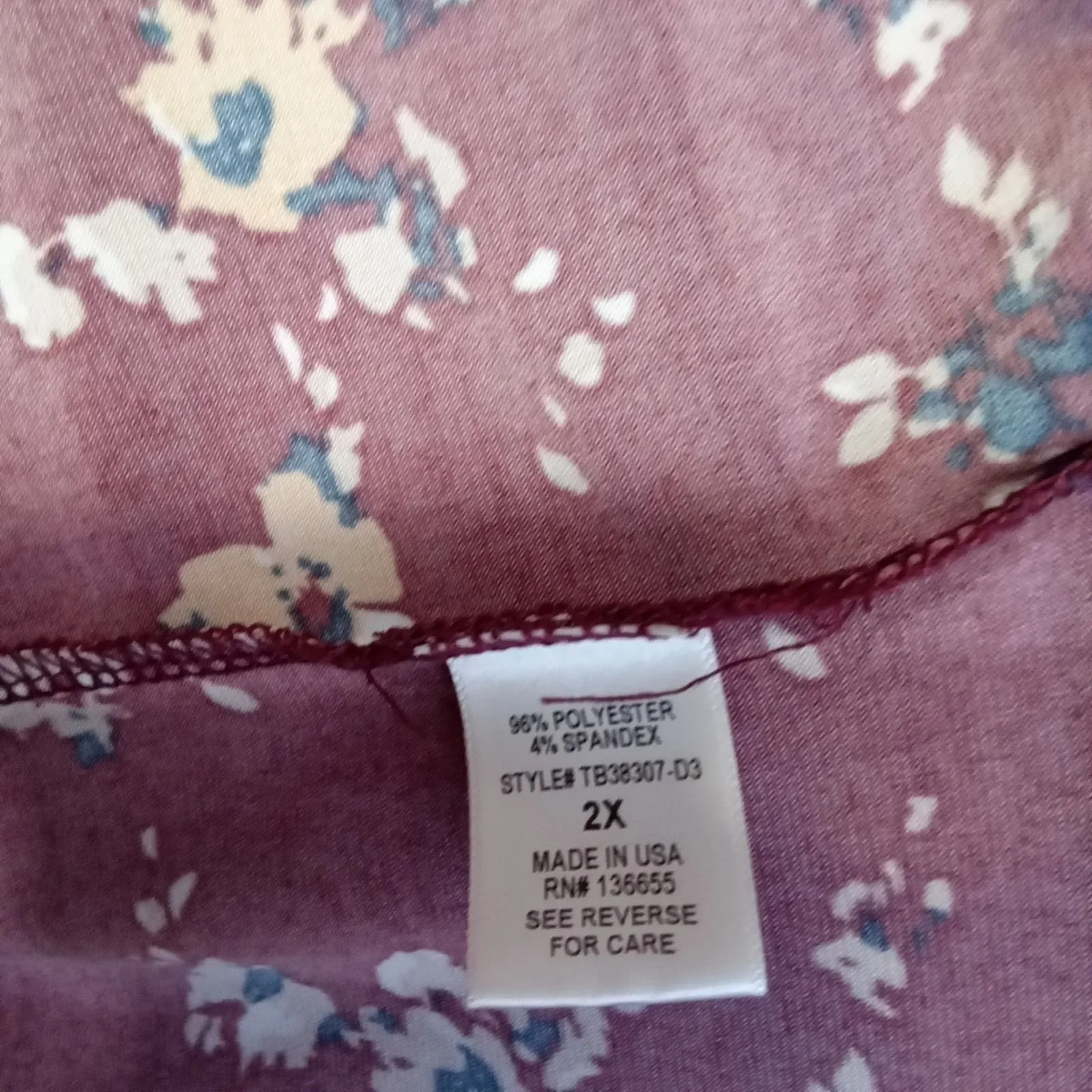 West Kei Burgundy Floral Print Wrap Style Blouse Top 2X Roll Tab‎ Sleeve - Image 4