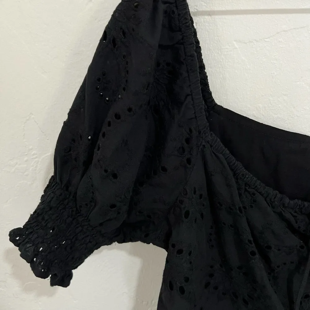 7 For All Mankind Black Black Eyelet Puff Sleeve Dress Size XL - Image 7