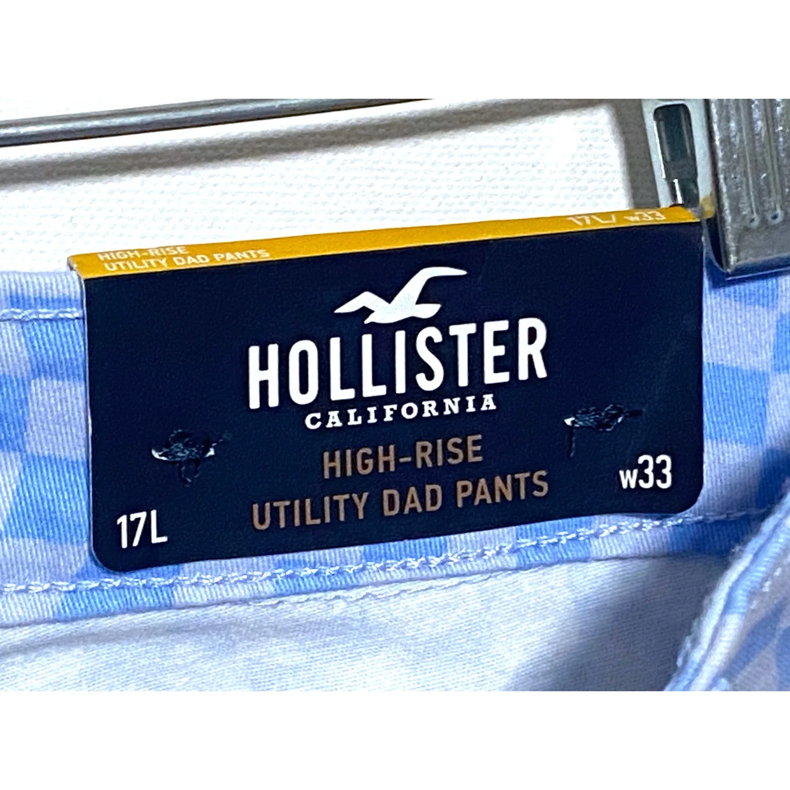 Hollister Utility Dad Pants Jeans Blue Checks Carpenter Juniors 17L 33W Retro - Image 8