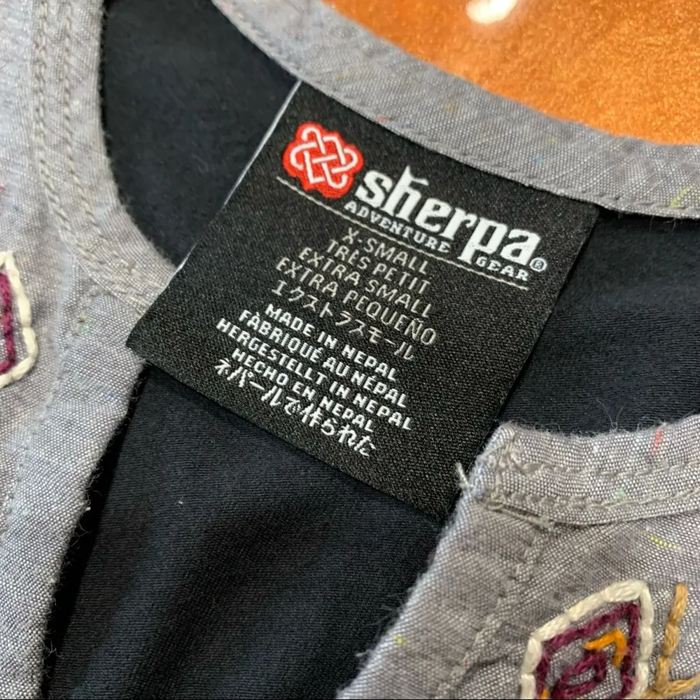 Sherpa Sleeveless Organic Cotton Embroidered Top XS bohemian boho Blue - Image 4