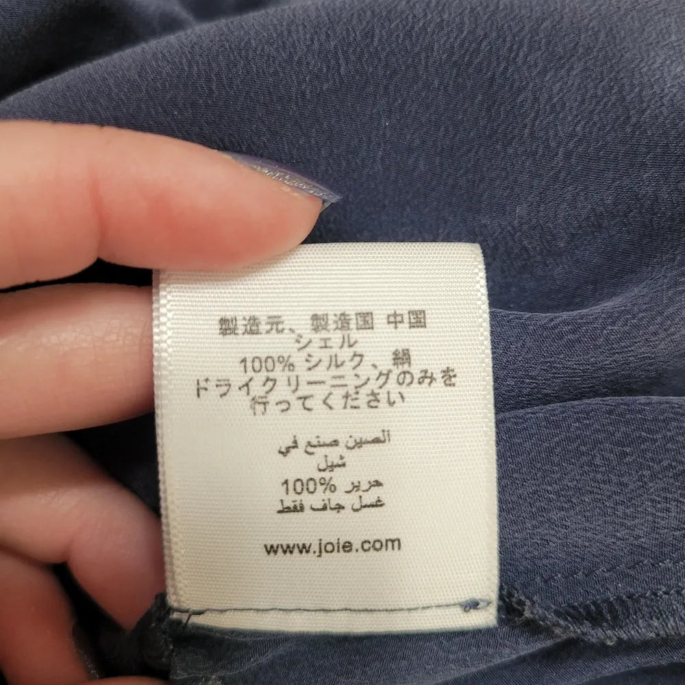Joie  Navy Button Front Silk Short Sleeve Blouse - Image 12
