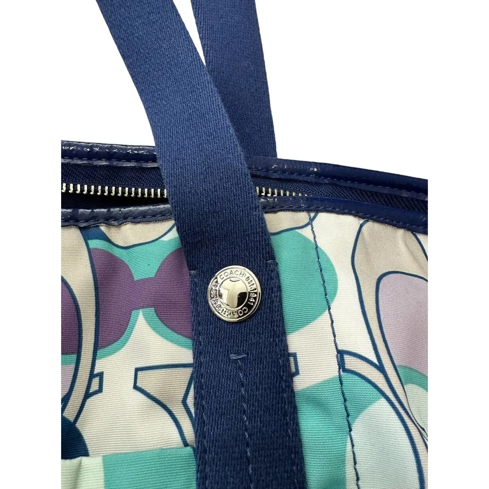 Coach Kyra White Green Blue Logo Printed Dual Top Handle Large Tote Bag - Image 3