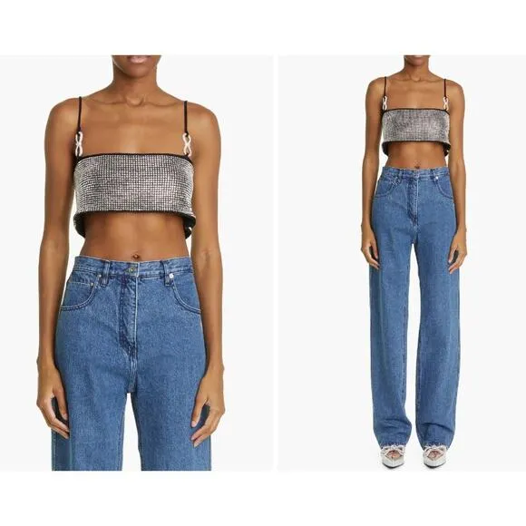 Mach & Mach Crystal Mesh Crop Top Size 6 - Image 2