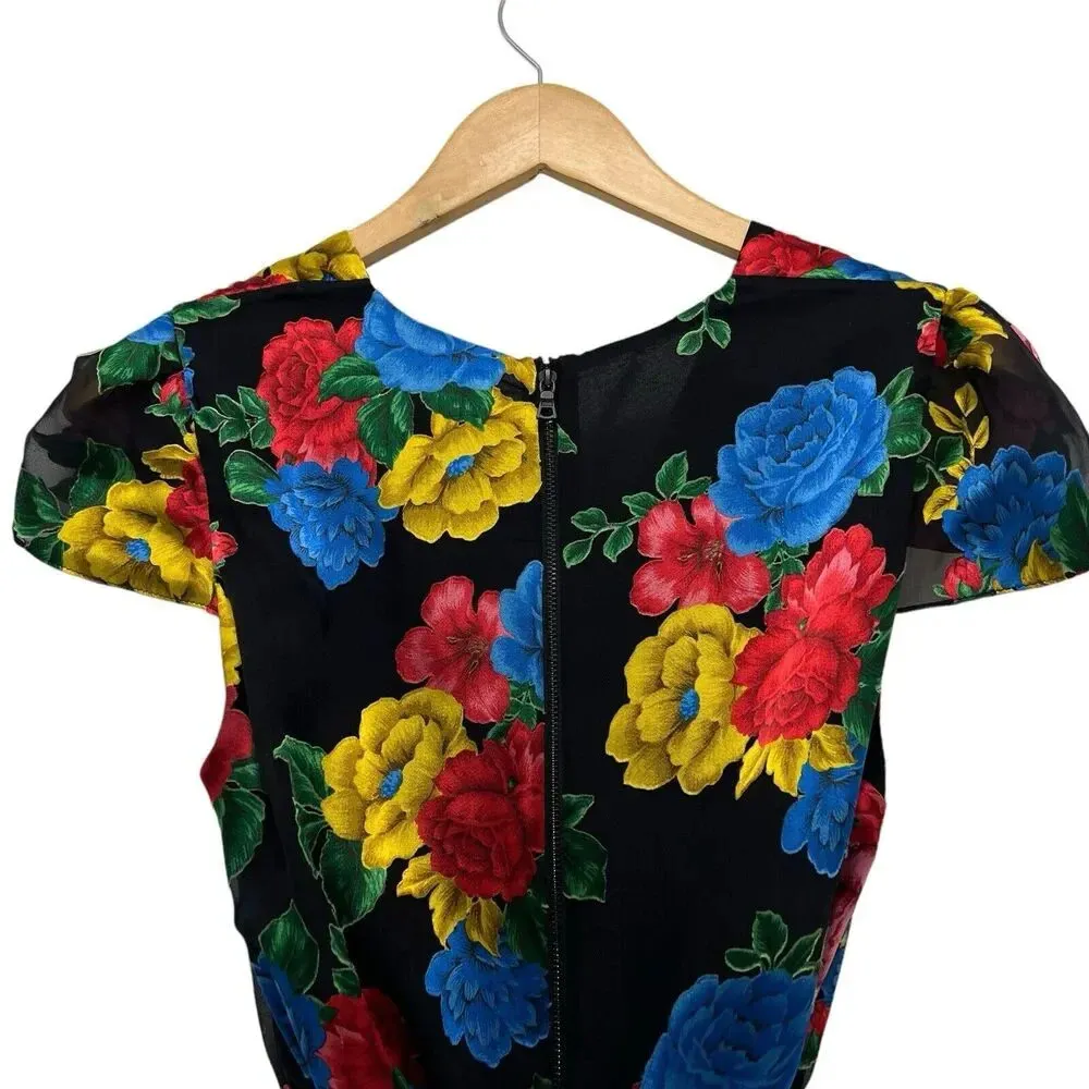 Alice And Olivia Erika Silk Ruffle Belted Tie Floral Maxi Dress Multi Size 4 - Image 11