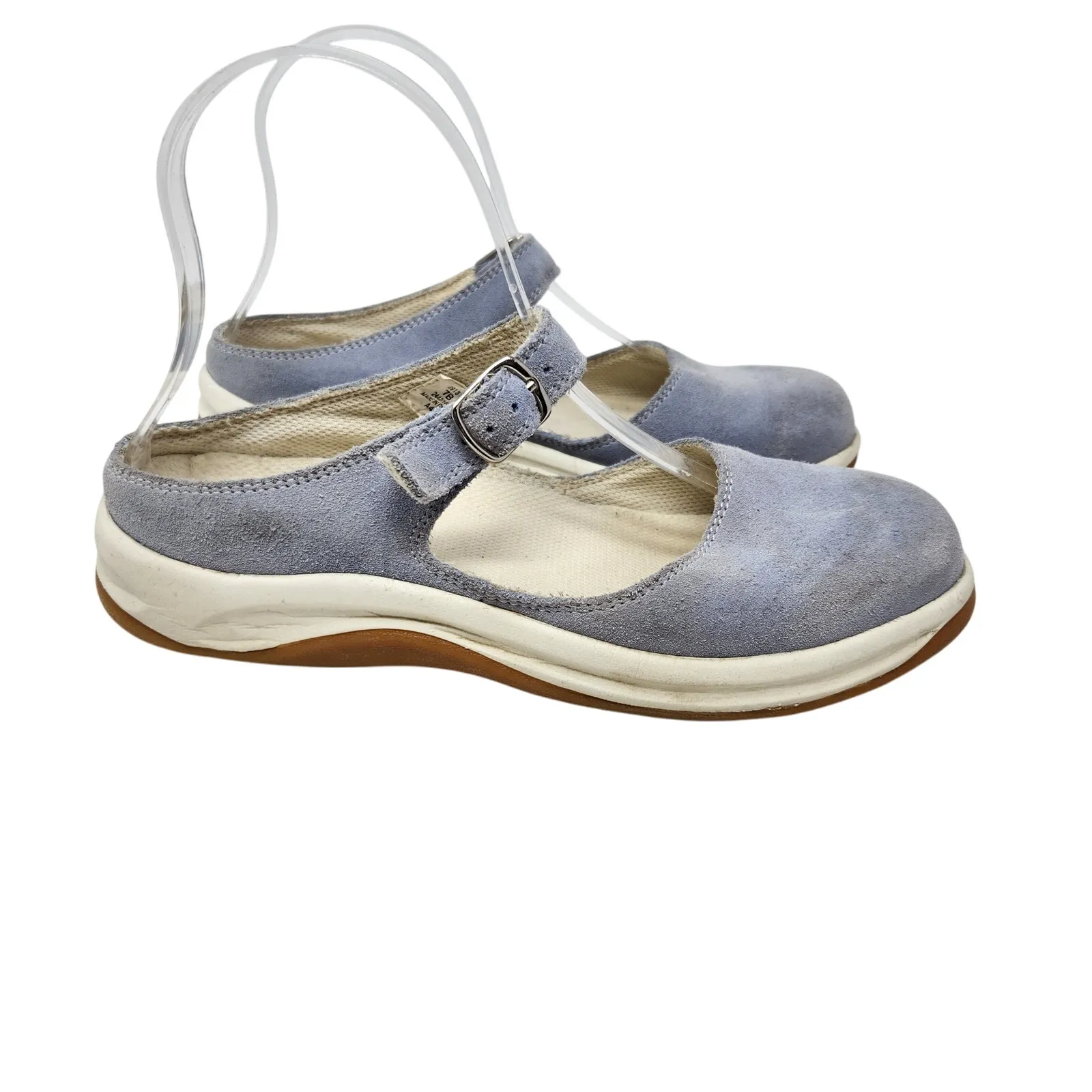 Lands' End Suede Mary Jane Flats Slip On Shoes Round Toe Light Blue Size US 7 B - Image 2