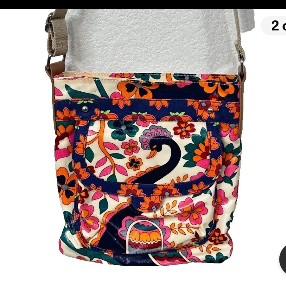 Womens Bag Floral Multicolor Waxed Coated Denim / Canvas Crossbody Bag - NEW - Image 2