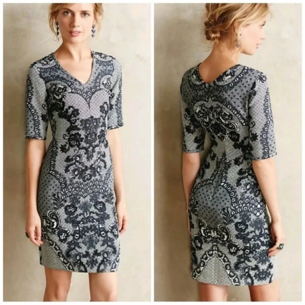 Anthropologie Grey Sketched Lace Dress By Yoana Baraschi Size 12 Large L - Image 2