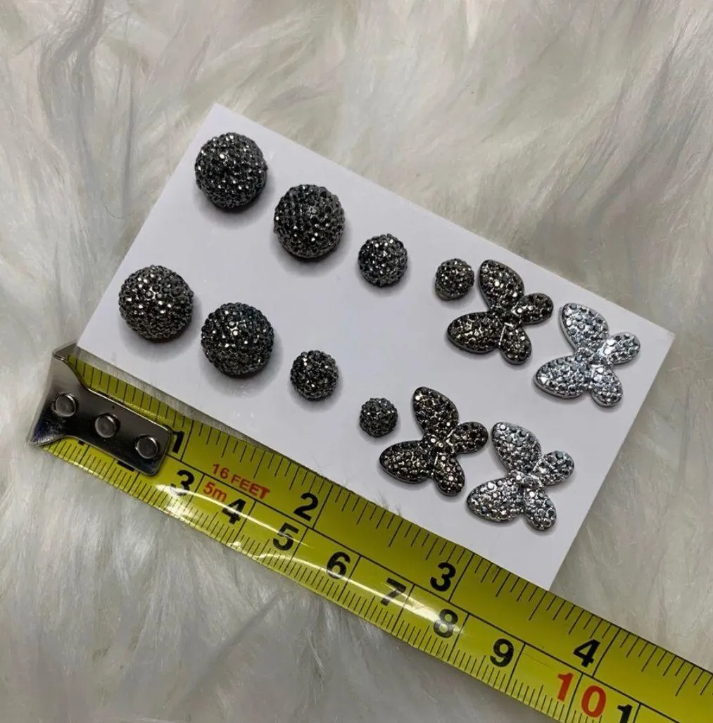 6 Butterfly & Ball Stud Earrings Dark Silver - Image 7