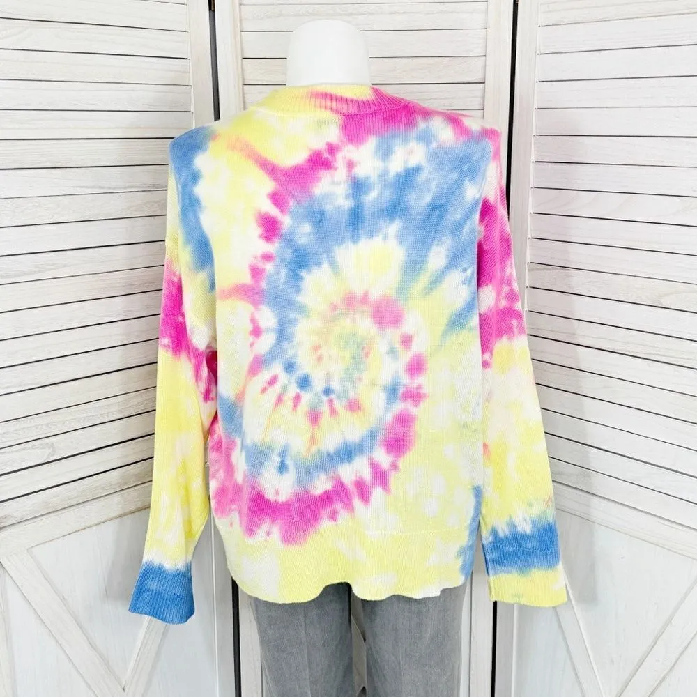 Crown & Ivy Neon Tie Dye Oversized Sweater Yellow Pink Blue Large Lightweight - Image 4