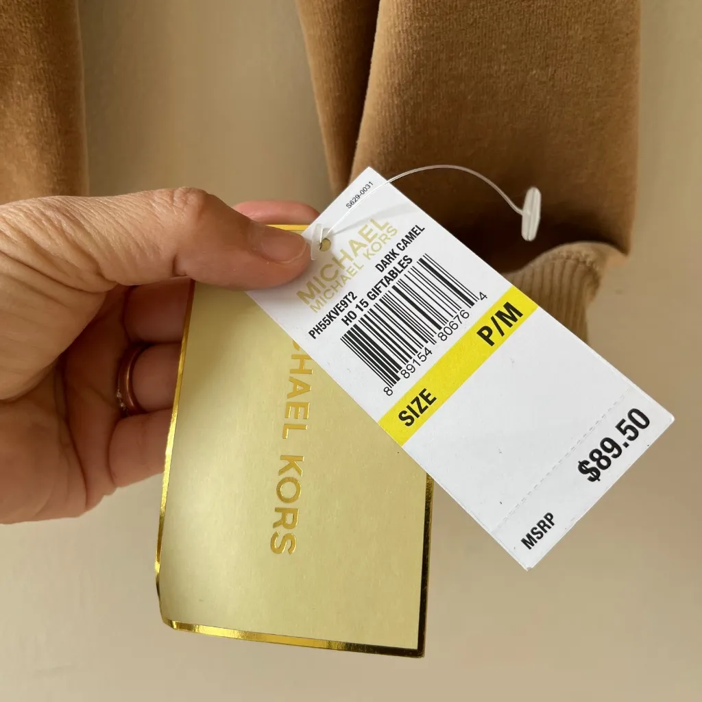 Michael Kors Sz M Tan Velour Full Zip Hoodie Jacket Sweater Pockets - Image 5