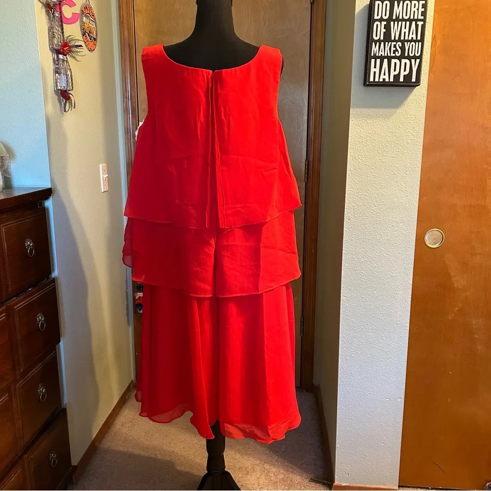 NWOT red sleeveless Mother of the Bride dress size 14 chiffon jacket tiered - Image 4