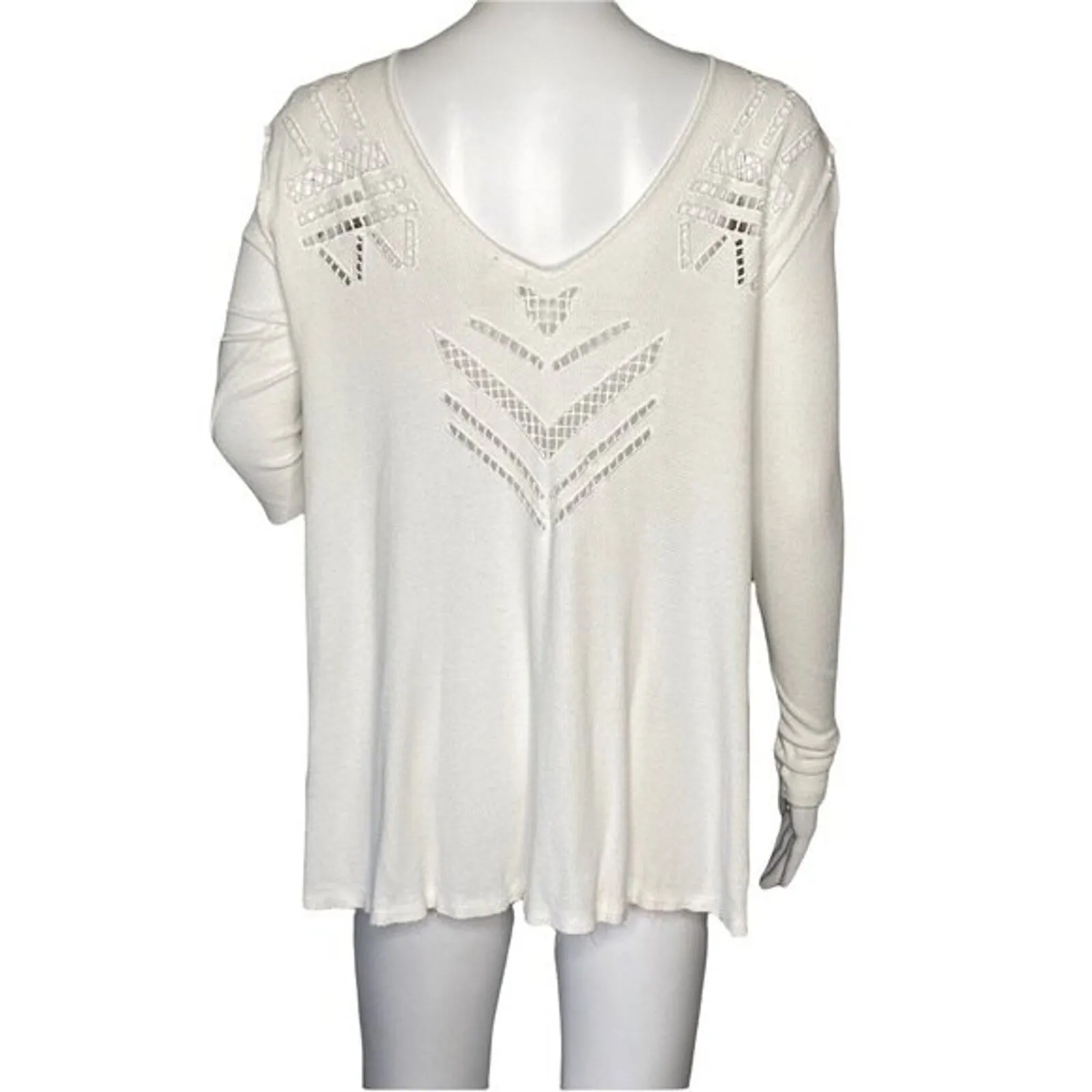 Free People‎ Shirt Womens Small White Scoop Laser Cut Textured Neutral Edgy - Image 3