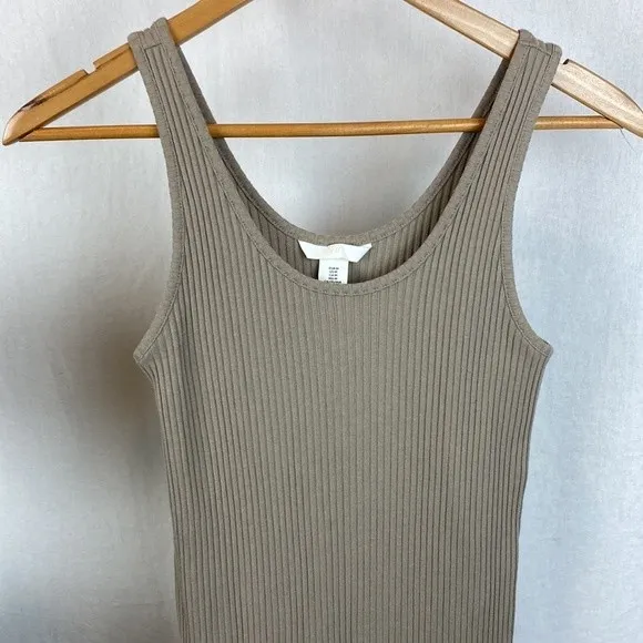 H&M Tan Ribbed Sleeveless Maxi Tank Casual Slip On Dress NEW M - Image 3