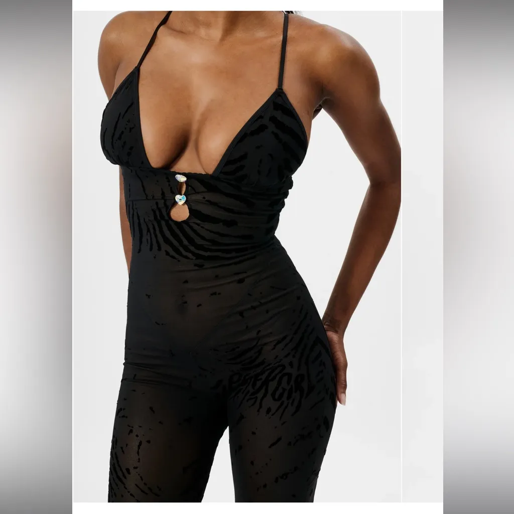 POSTER GIRL SCARLETT PEDAL PUSHER JUMPSUIT BLACK ZEBRA PRINT - Image 3