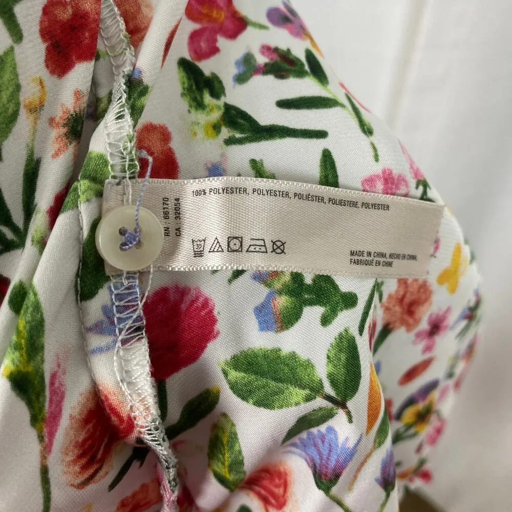 Anthropologie Eloise White Satin Floral Pajama Pants Sz.M - Image 10