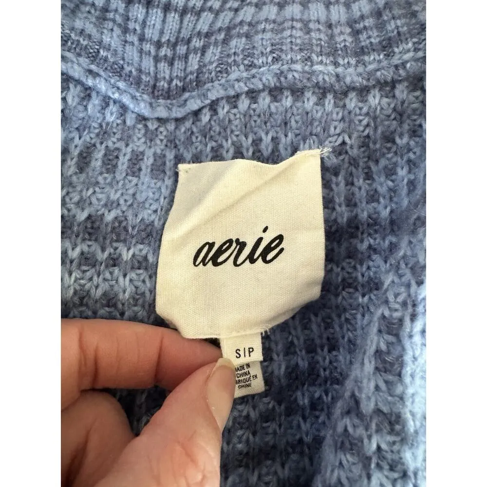 Aerie Blue Ribbed Cozy 1/4 Zip Cropped Pullover Blue Sweater Women’s Size Small - Image 7