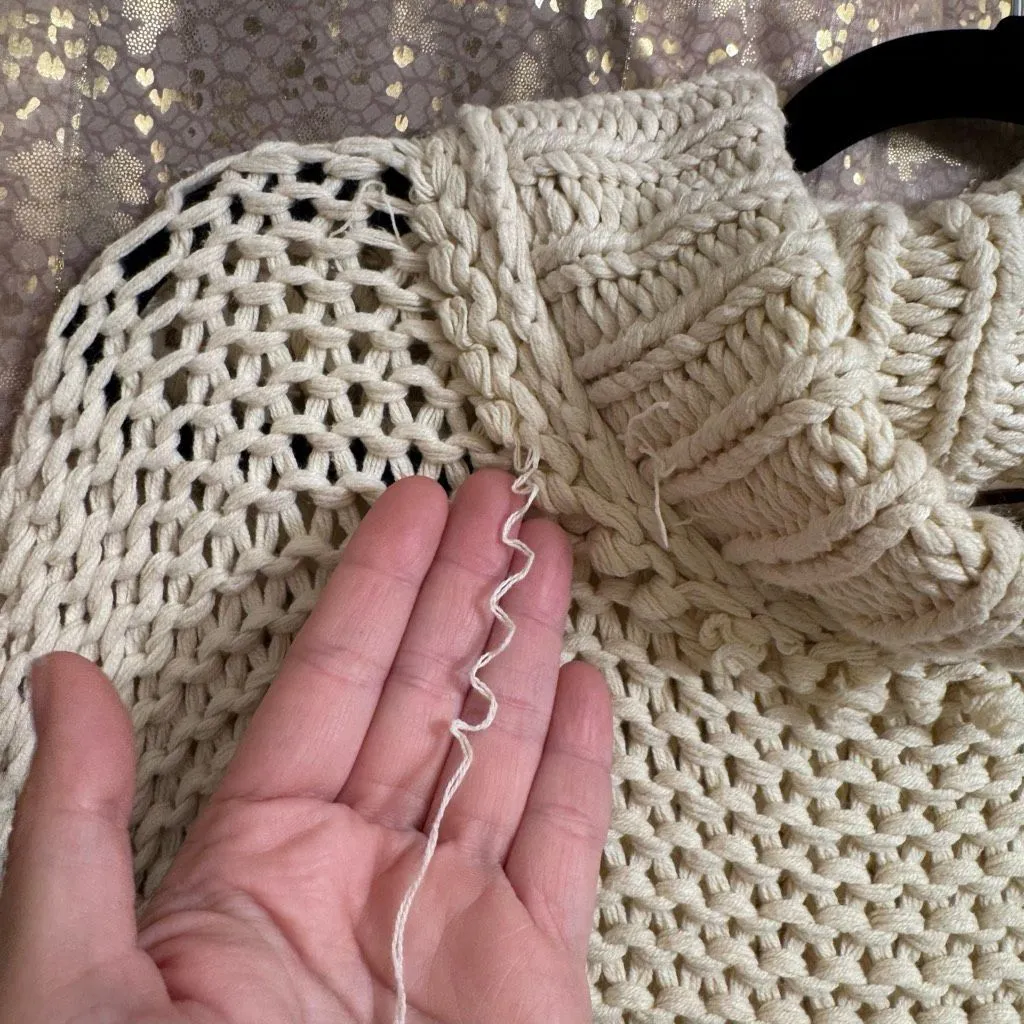 Free People My Only Sunshine Ivory Cream Chunky Open Knit Sweater Size Large - Image 4