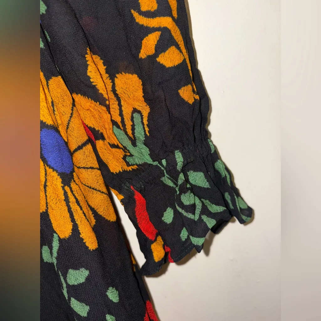 Farm Rio for Anthropologie Black Floral Toucan Maxi Dress Boho Folk Lagoon Sz XS - Image 10