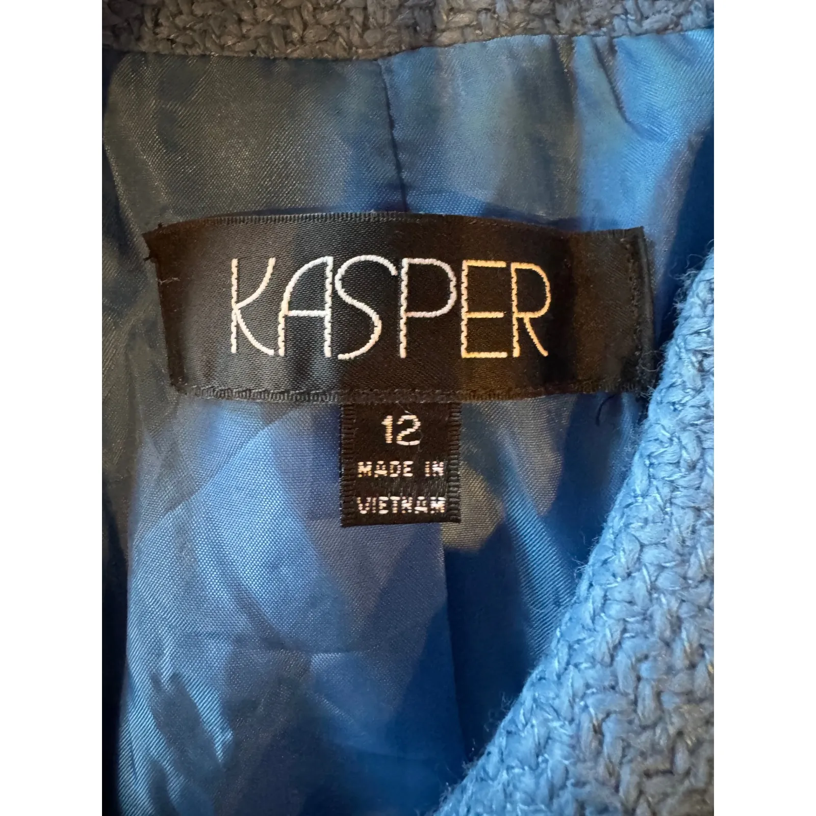 Kasper‎ Coat Women 12 Blue Textured Collared Button Front Jacket Preppy Career - Image 9