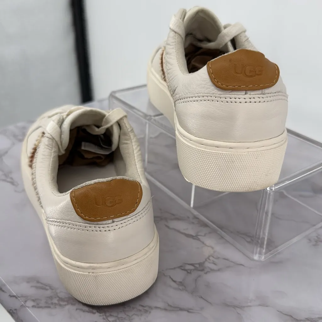 UGG Dinale Sneaker‎ Lace Up White Mesa Sand Cow Print Leather Casual Sz 8.5 US - Image 3