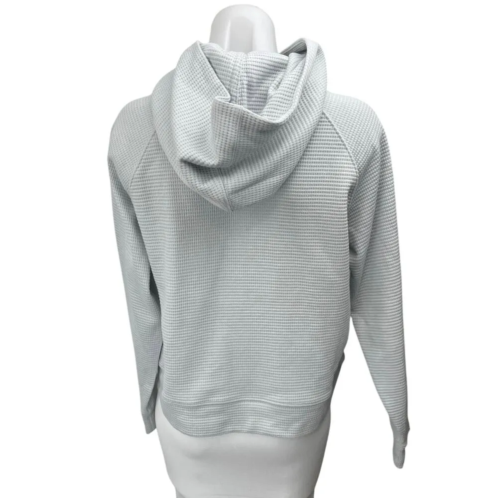 Club Monaco Women's Gray Waffle Knit Hoodie Hooded Pullover Sweatshirt Top Sz M - Image 2
