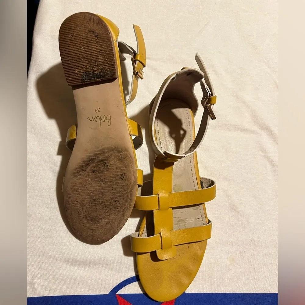 BODEN Leather Gladiator Sandals Sz 8 Mustard Yellow Orange - Image 5