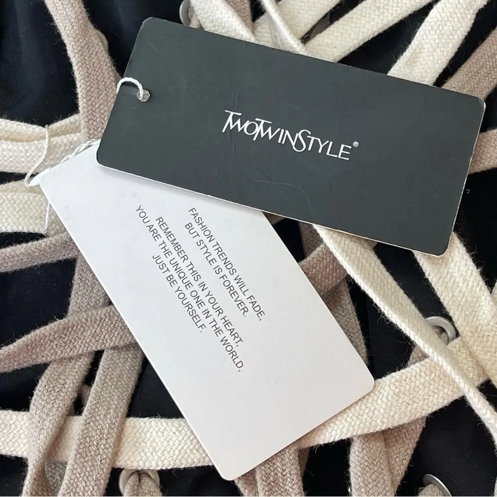 Two TWIN STYLE LACED TIED ROPE MINI SKIRT Grunge Goth Whimsigoth style Sz XL Black - Image 12