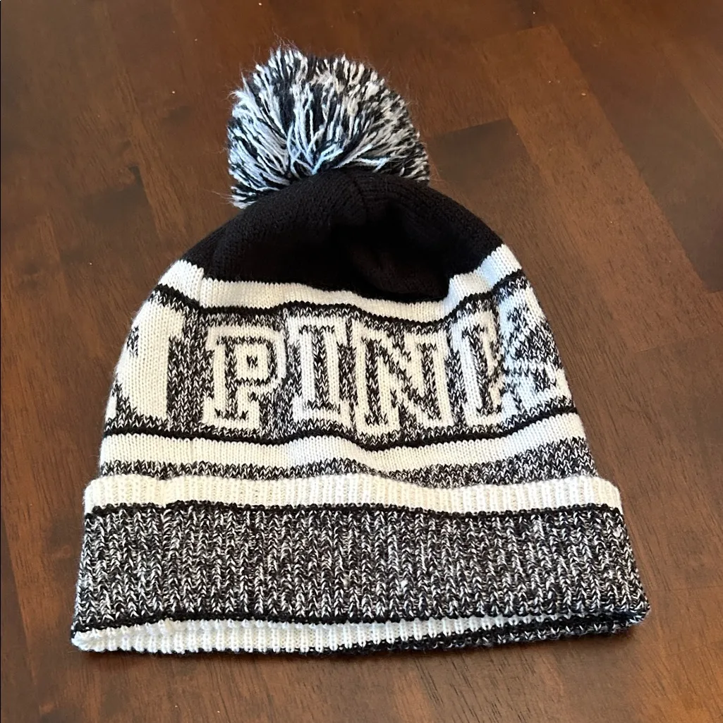 Victoria's Secret Black and White Pom-Pom Beanie - Image 1