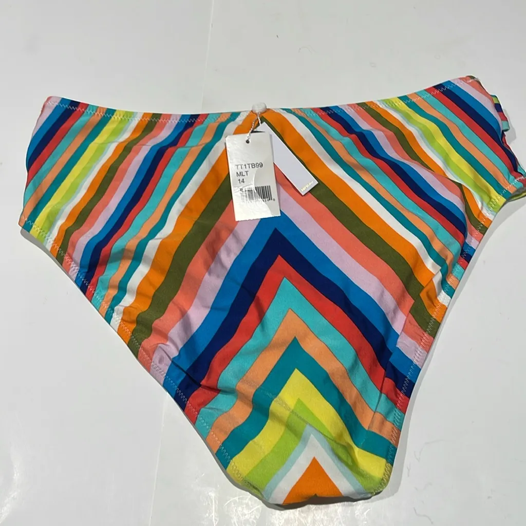 🇺🇸Trina Turk sz 14 multi Color Striped Bikini high waisted tie Bottom $84 - Image 3