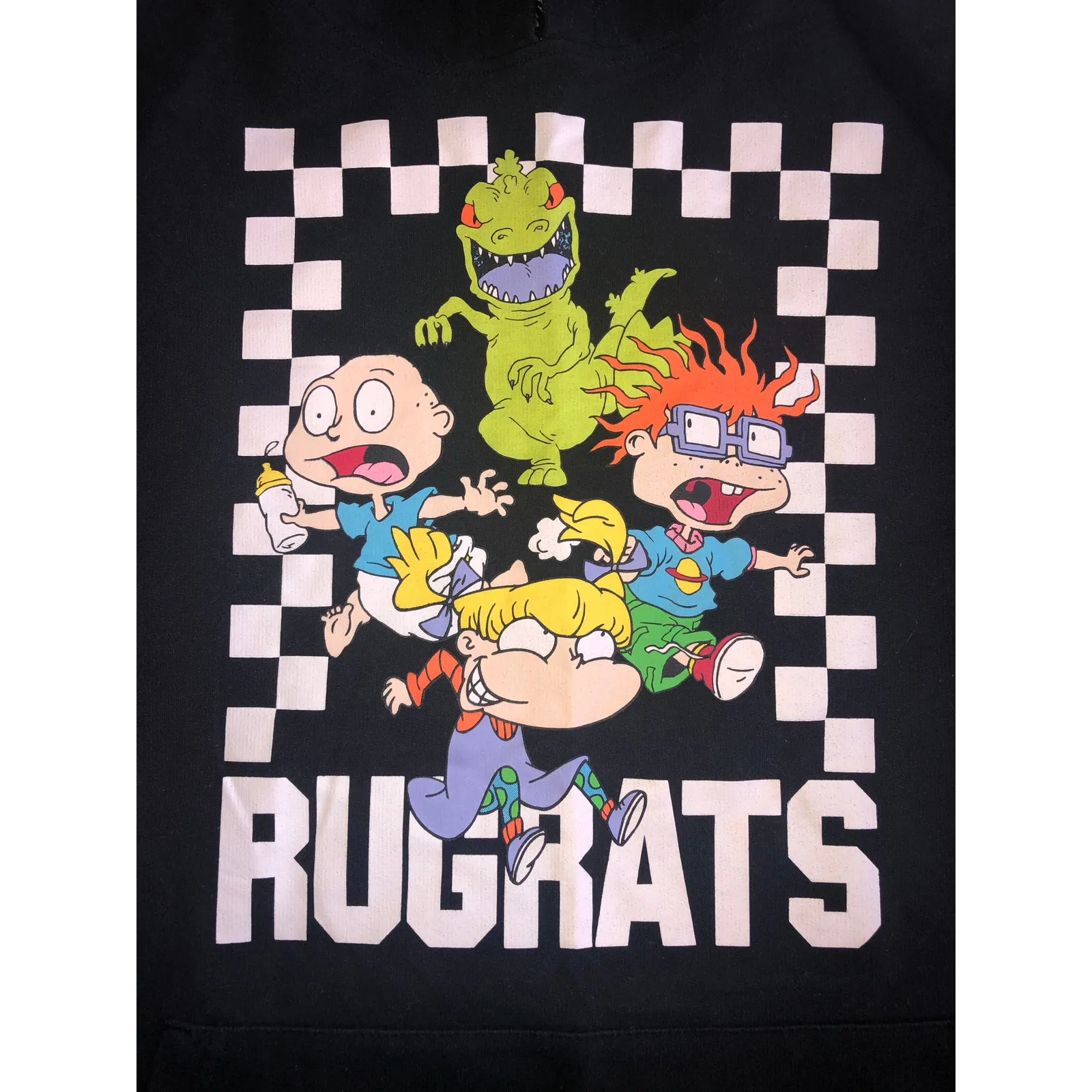 90s Rugrats Shirt Size S Hooded Black Graphic Short Sleeve Kidcore Nickelodeon - Image 2