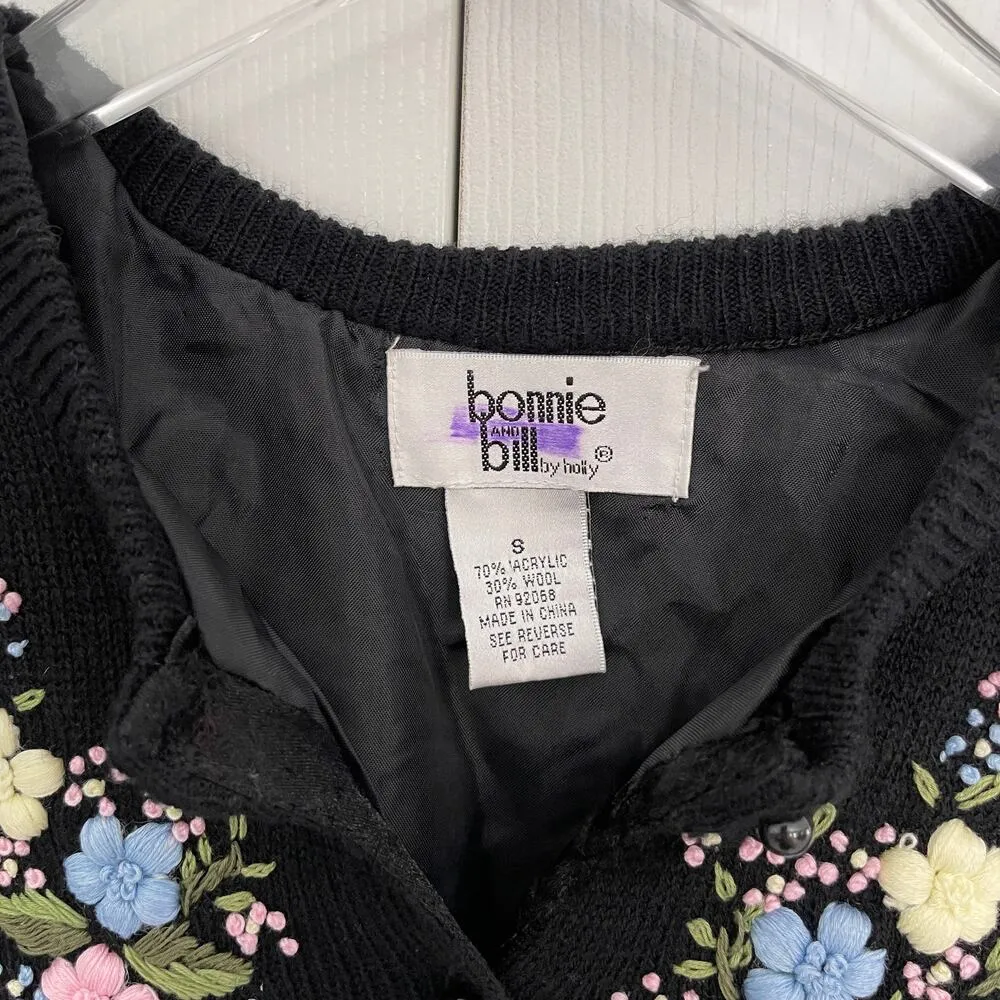 Bonnie and Bill by Holly Vintage Floral Embroidered Cardigan Black - Image 3