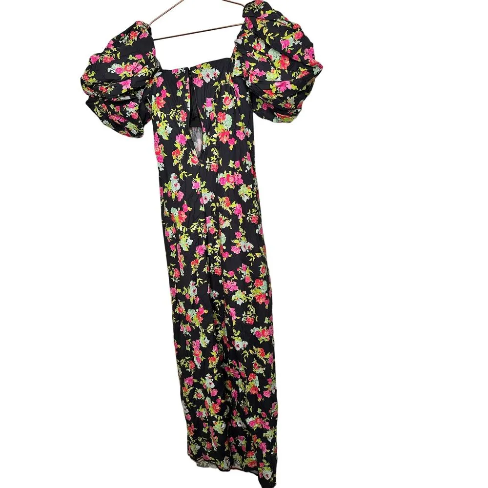 CAROLINE CONSTAS Reyna Black Floral Puff Sleeve Empire Waist Maxi Dress Size M Size M - Image 10