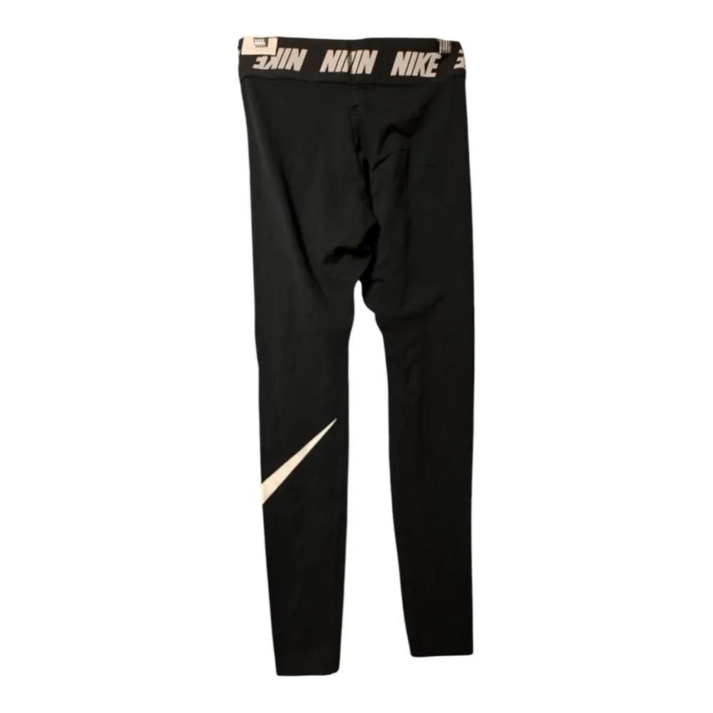 Nike  Women's Black & White Athletic Sporty Logo Swoosh Leggings  Sz S NWT - Image 5